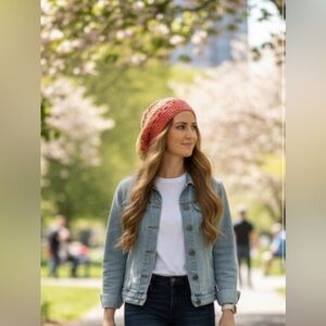 New Handmade‎ Women’s Slouchy Beanie Crochet Bright Yellow and Orange Hat